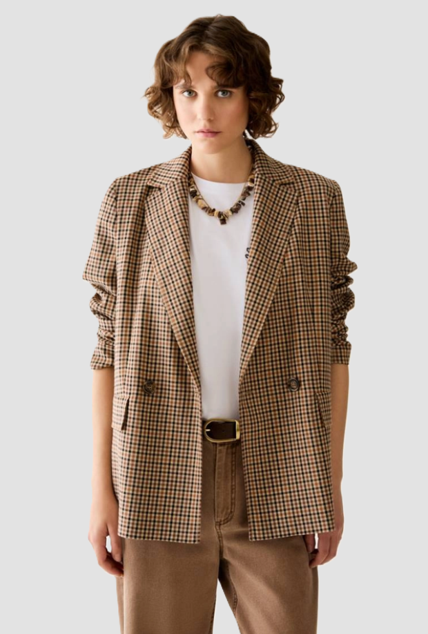 double-breasted jacket woman camel