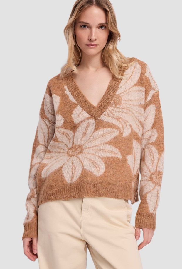 malla con v-neck lana biscuit mujer