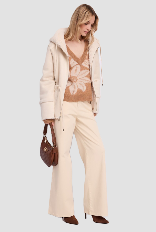 malla con v-neck lana biscuit mujer