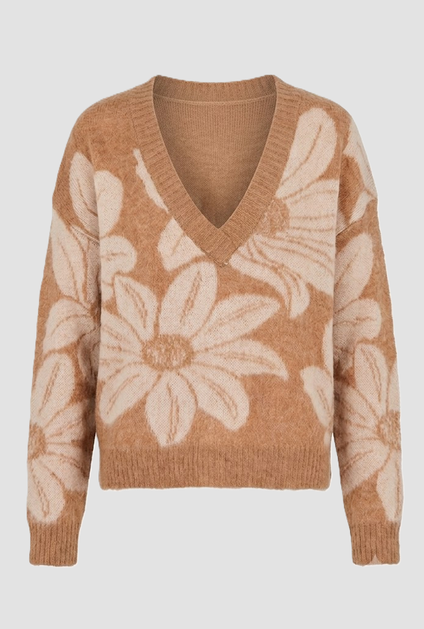 malla con v-neck lana biscuit mujer