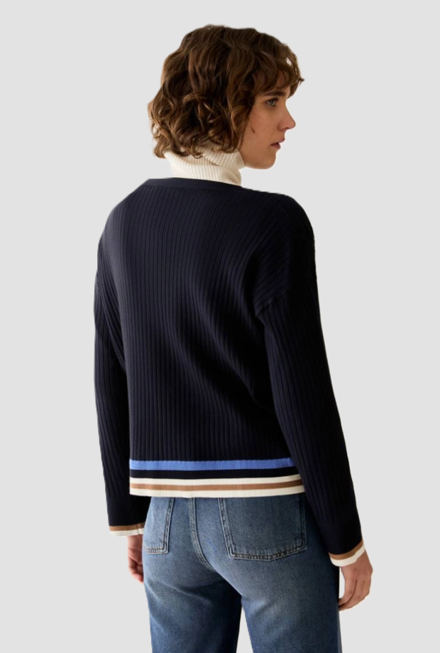 malla acanalada con botones mujer azul marino