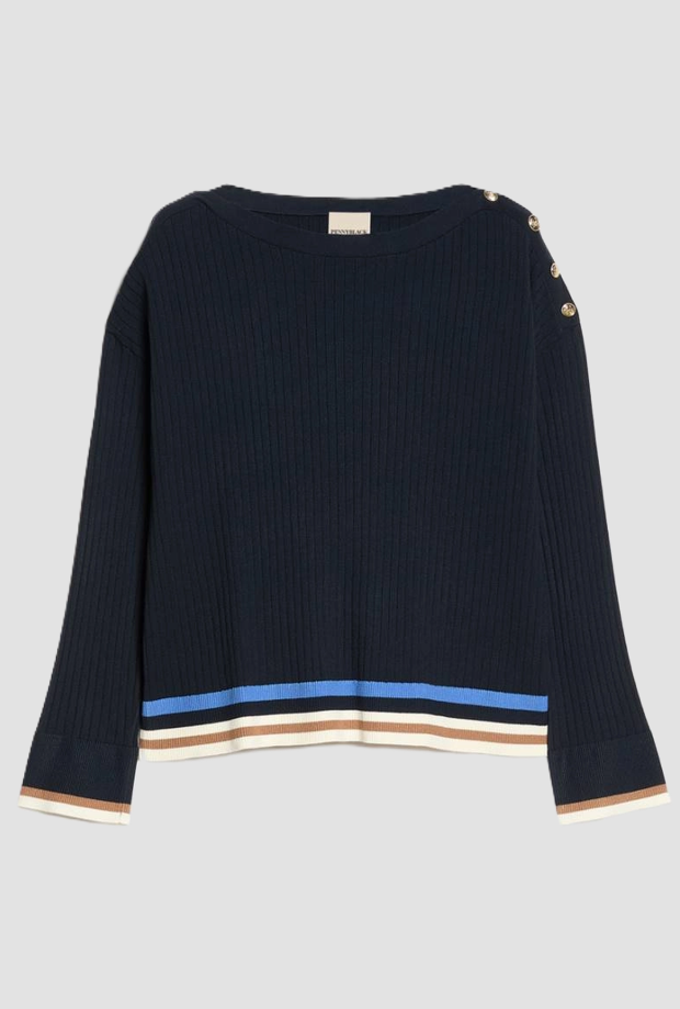 malla acanalada con botones mujer azul marino