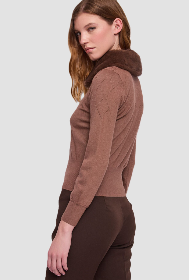 polo con cuello en mujer de ecopelliccia marrón