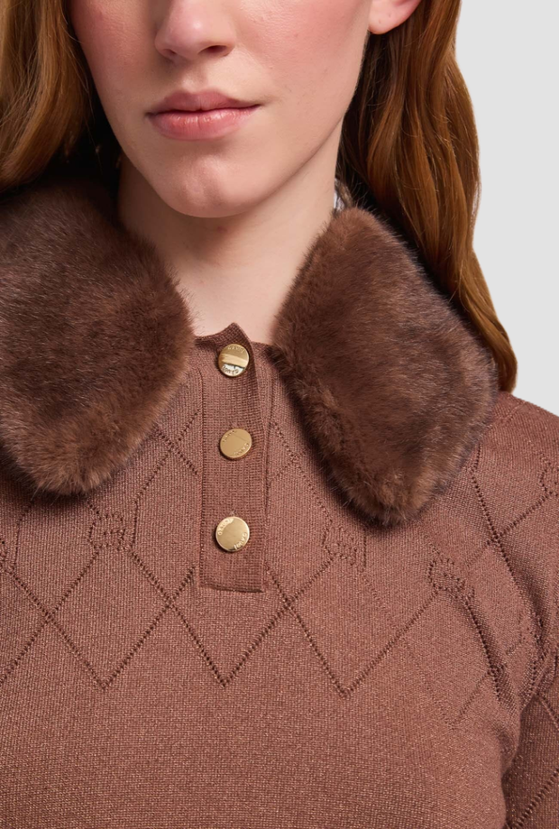 polo con cuello en mujer de ecopelliccia marrón