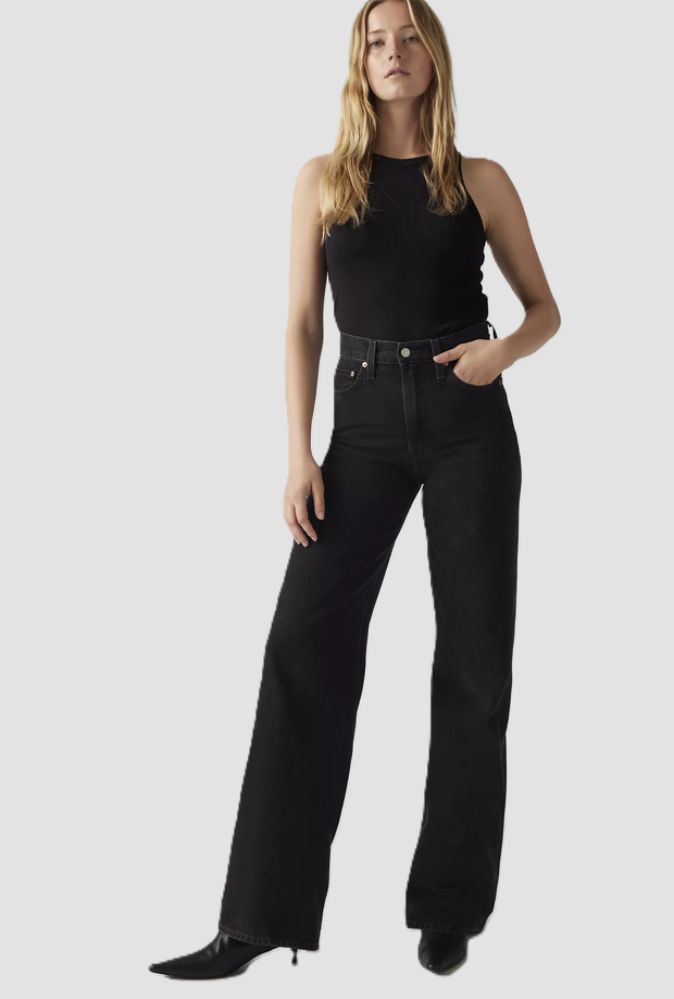 vaqueros ancho pierna mujer negro