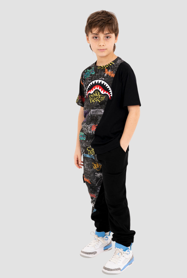 camiseta de corte diagonal niño gris-negro