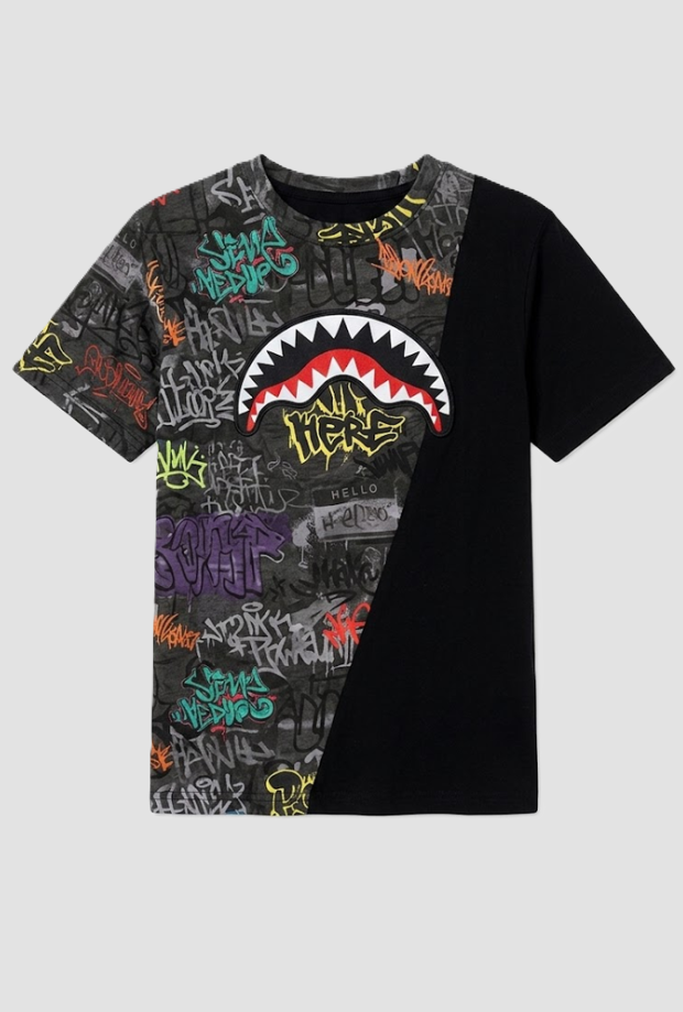 camiseta de corte diagonal niño gris-negro
