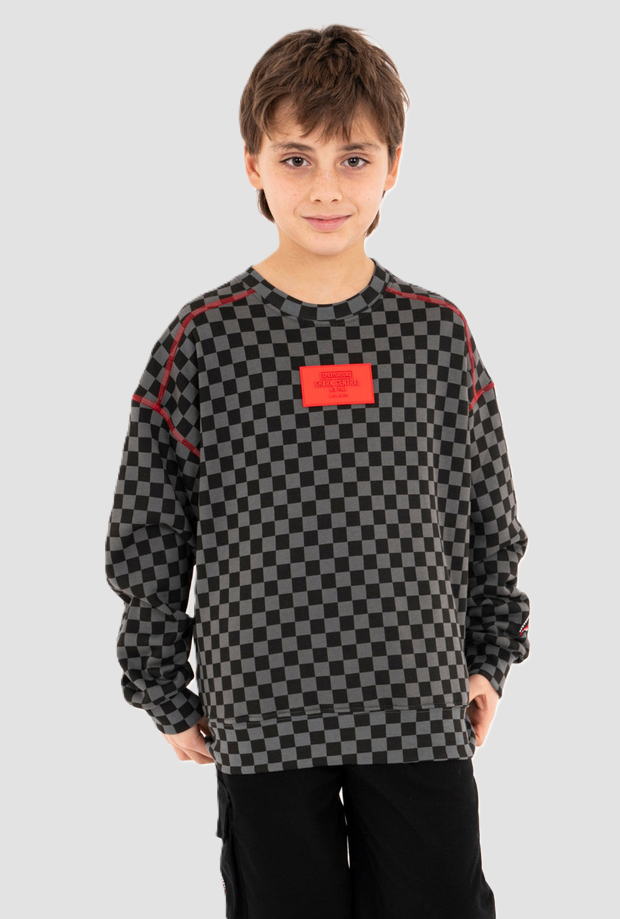 Camiseta de cuello redondo con gráficos traseros niño gris-negro
