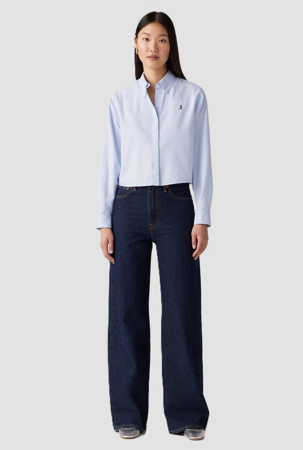 jeans wide leg dark blue woman