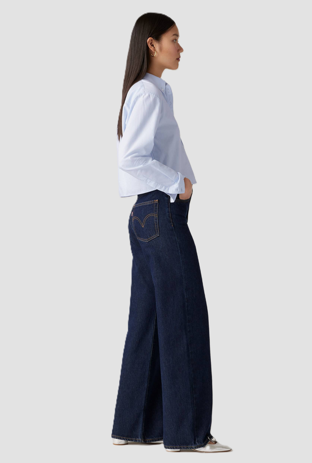 jeans wide leg dark blue woman