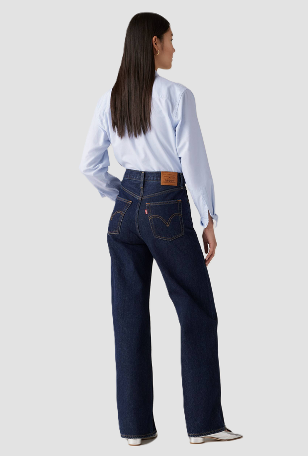 jeans wide leg dark blue woman