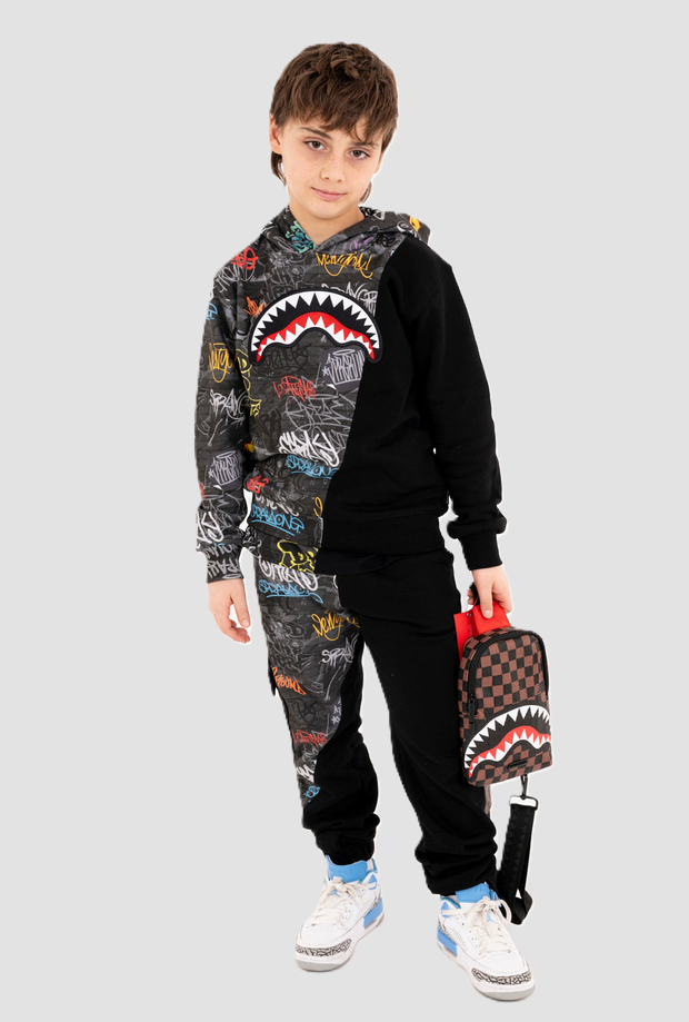 hoodie diagonaal gesneden kind grijs-zwart