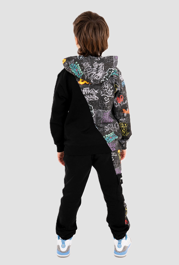 hoodie diagonaal gesneden kind grijs-zwart