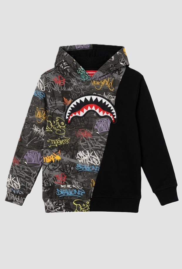 hoodie diagonaal gesneden kind grijs-zwart