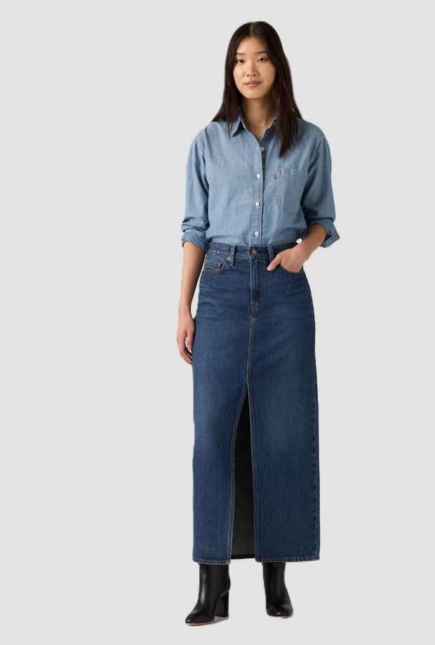 Denim rok met medium blauwe vrouw spade