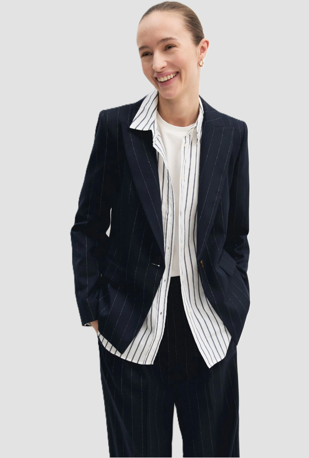 giacca in gessato donna navy blue