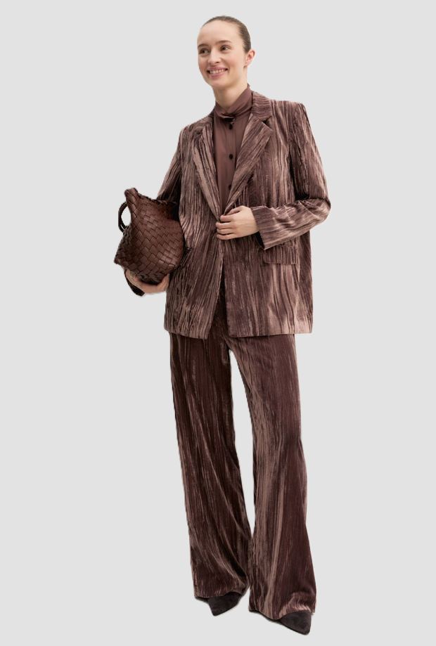 veste en velours brun à un seul sein