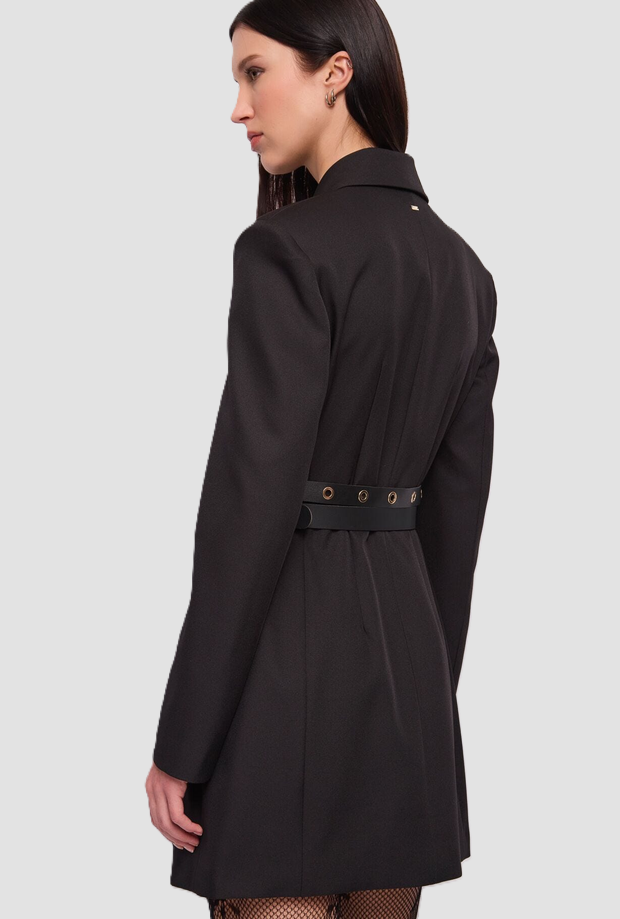 double-breasted black woman dress