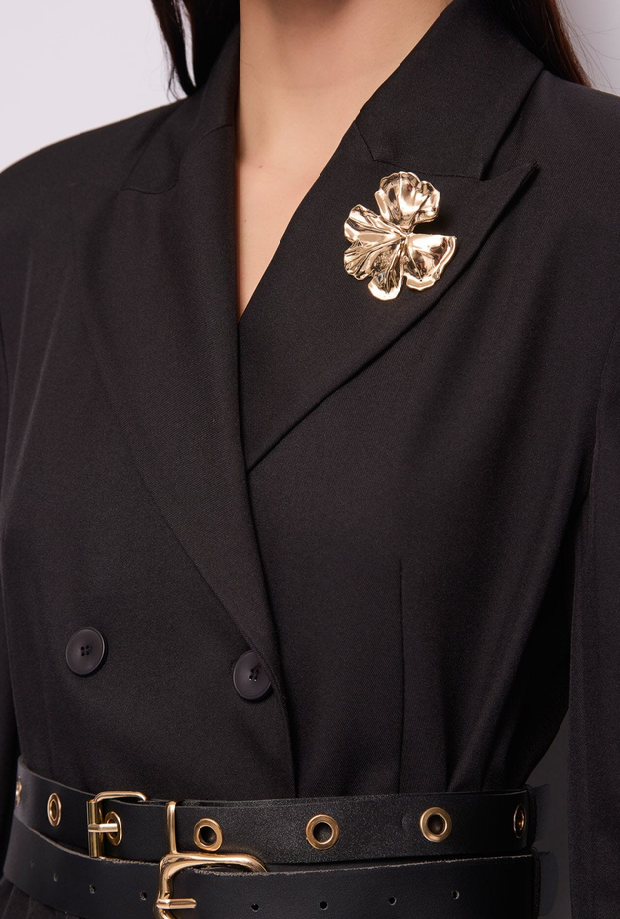 double-breasted black woman dress