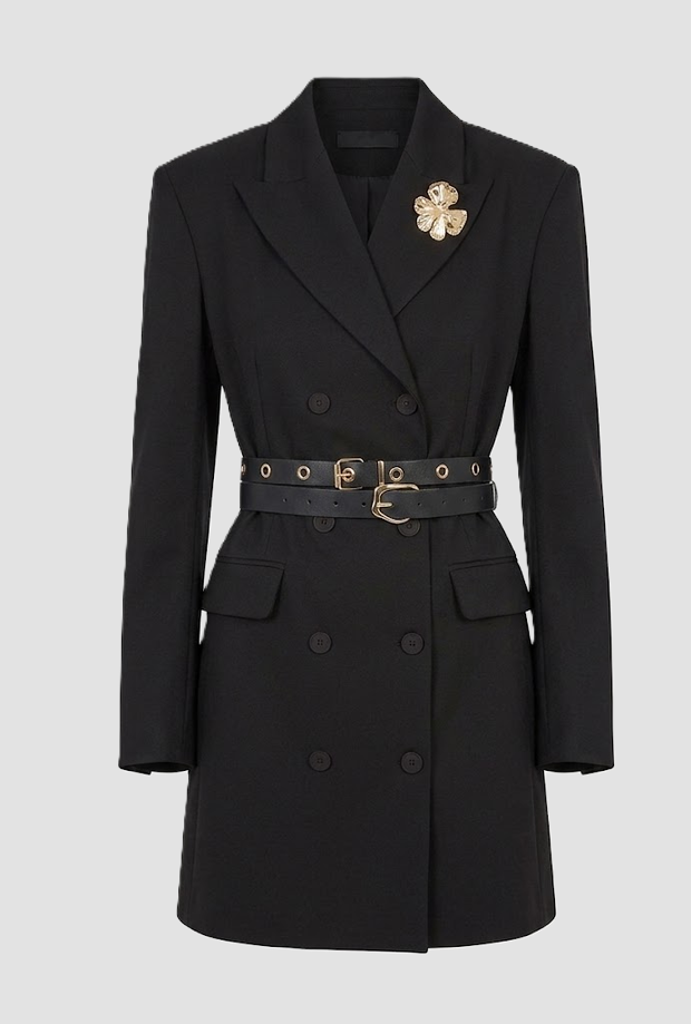 double-breasted black woman dress