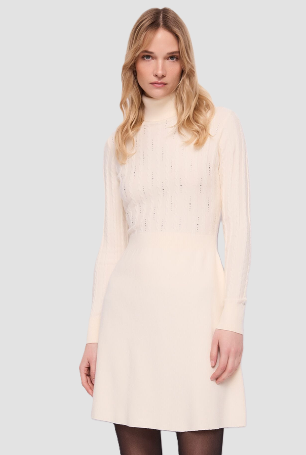 abito in maglia con strass donna panna