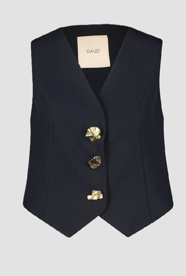 gilet avec boutons bijoux bleu foncé