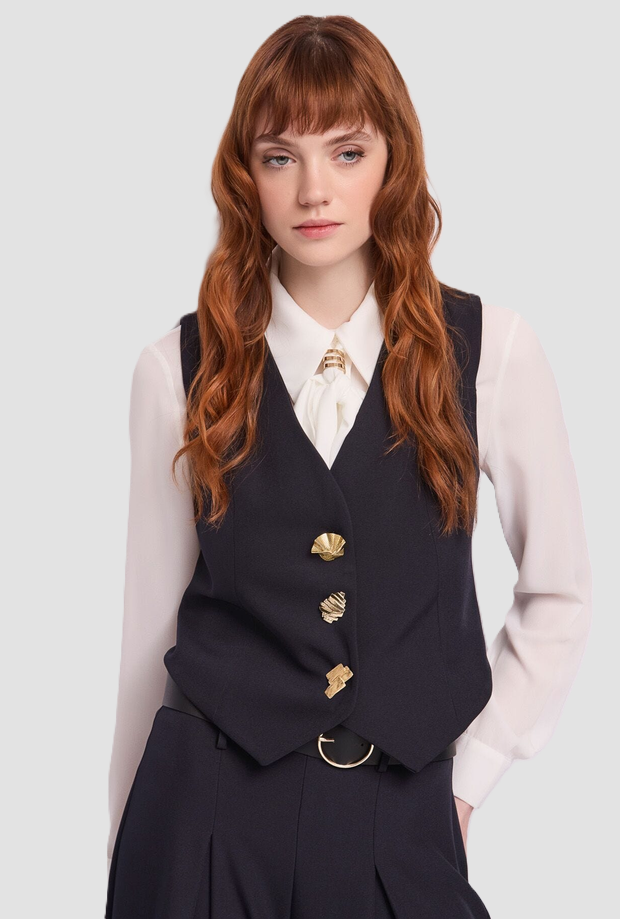 gilet avec boutons bijoux bleu foncé