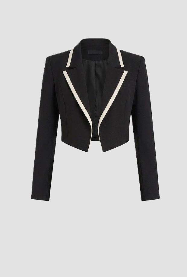 cropped jacket with contrasting black woman profiles