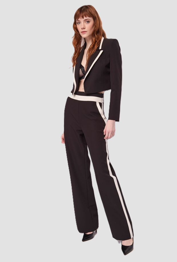 cropped jacket with contrasting black woman profiles