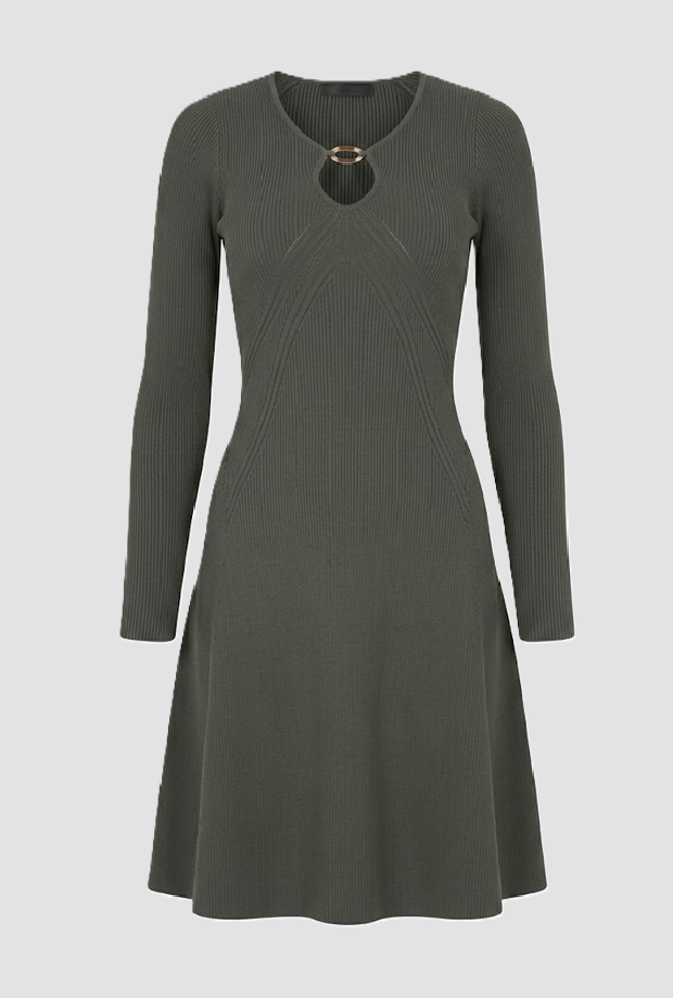 vestido de punto con mujer verde gota cuello