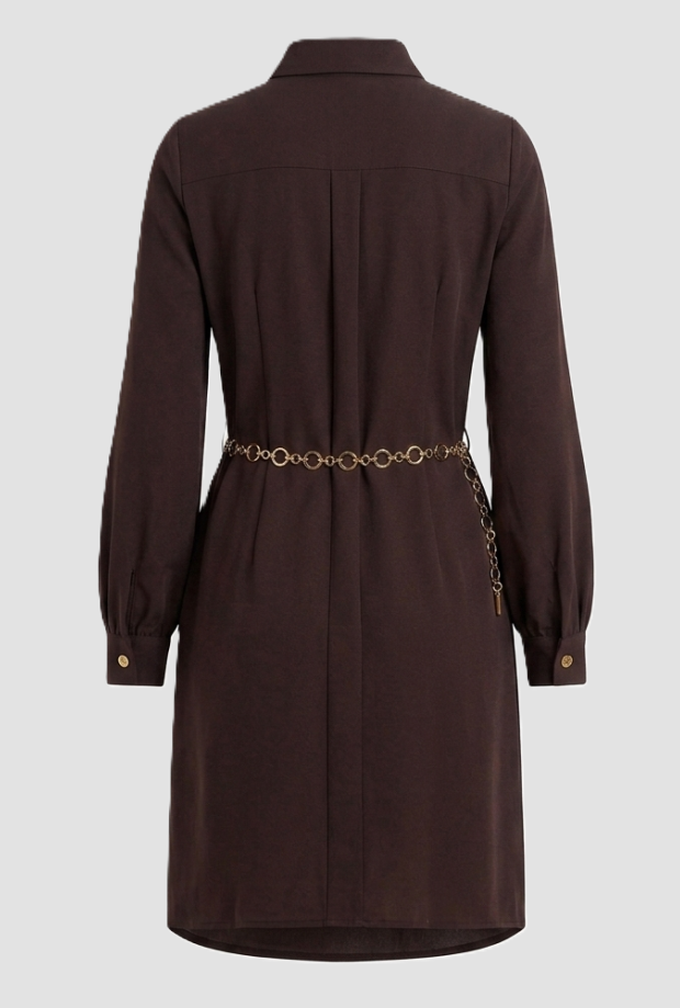 Kleid mit Gürtel in dunkelbraun