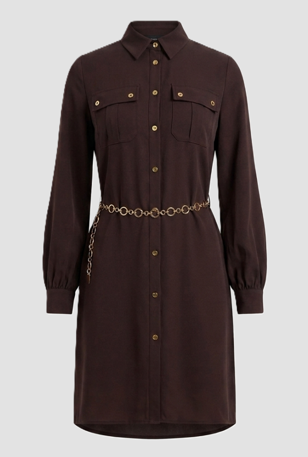 Kleid mit Gürtel in dunkelbraun