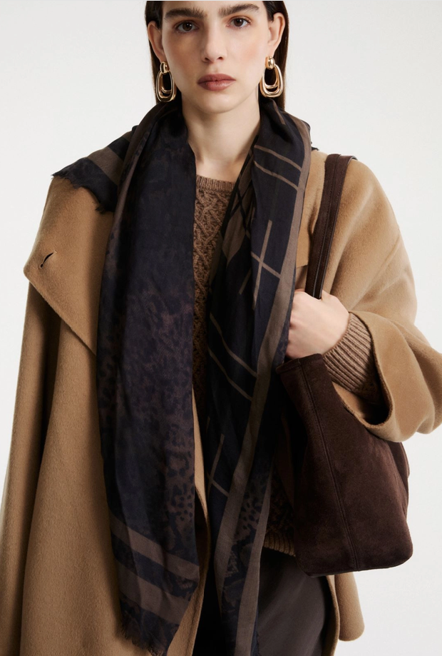 scialle in twill con stampe donna naturale