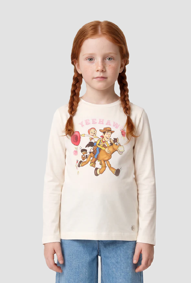 t-shirt con stampa bambina panna