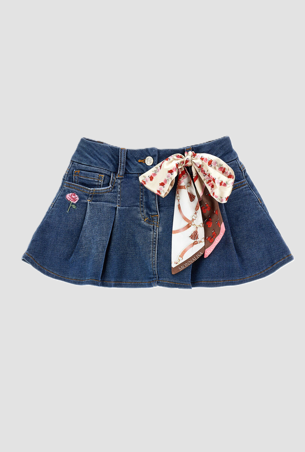 gonna in denim con foulard bambina blu