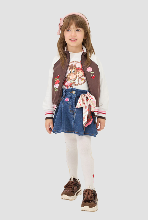 gonna in denim con foulard bambina blu