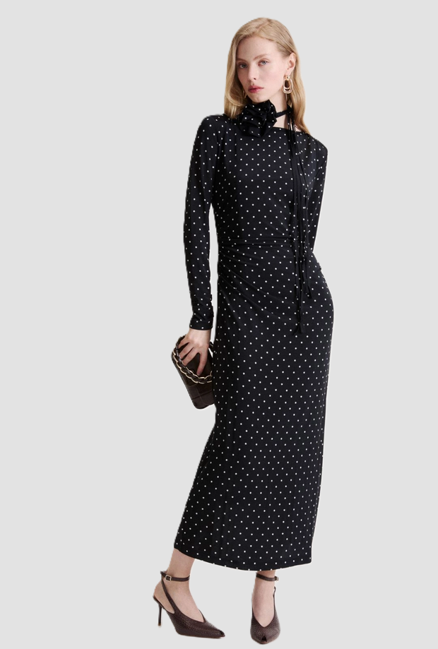 zwarte polka stip jurk