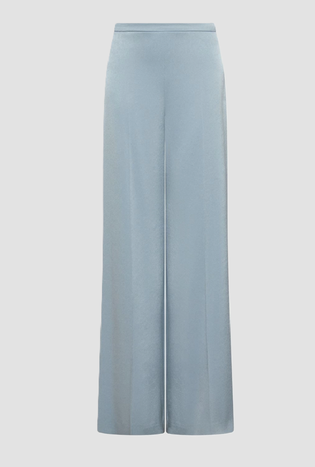 pantalones de pierna ancha en mujer satinada azul