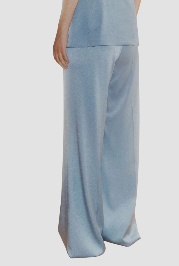 pantalones de pierna ancha en mujer satinada azul