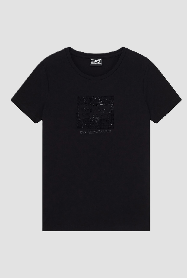 t-shirt con logo in strass da donna nero