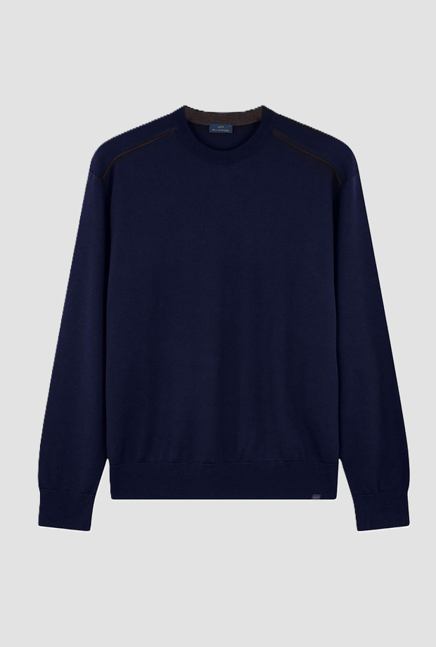 mesh in pure wool with details man navy blue