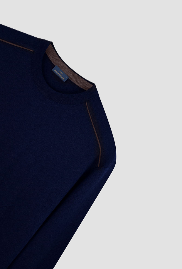 mesh in pure wool with details man navy blue