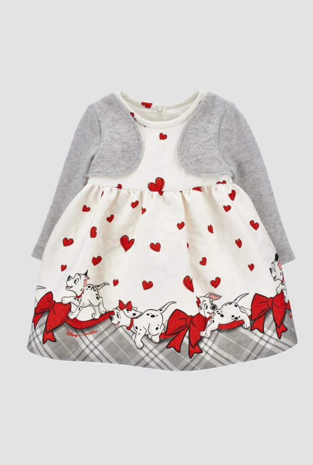 abito con coprispalle carica101 bambina panna-rubino