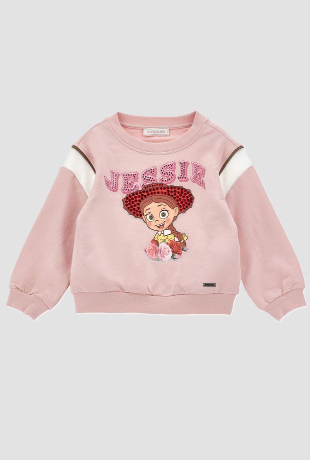 crew hals sweater met print jessie meisje roze