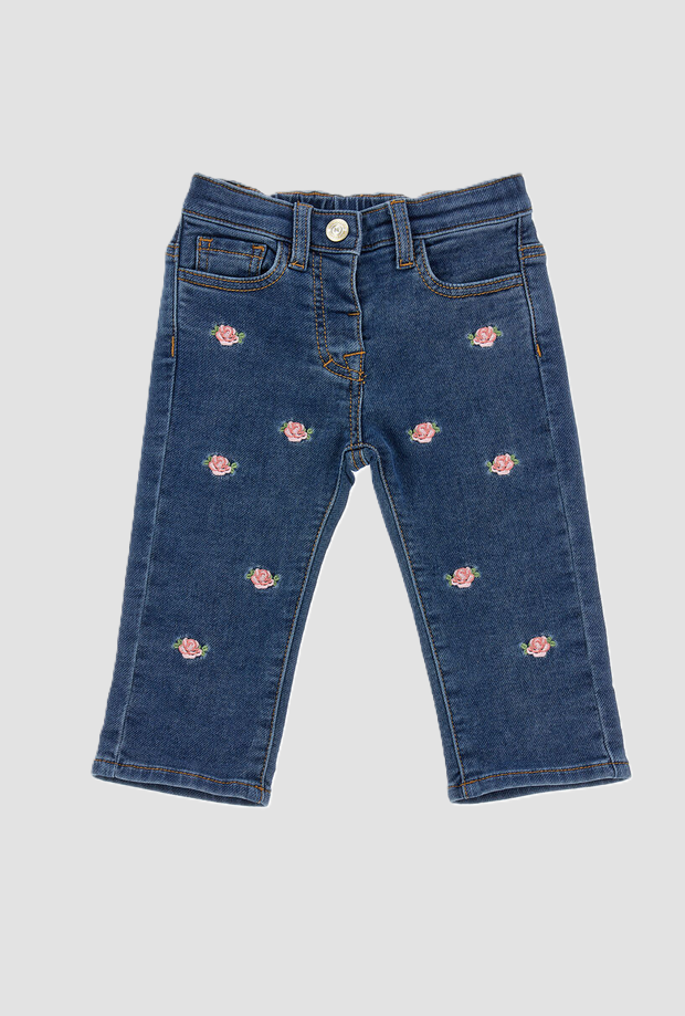 jeans con ricami rose bambina blu