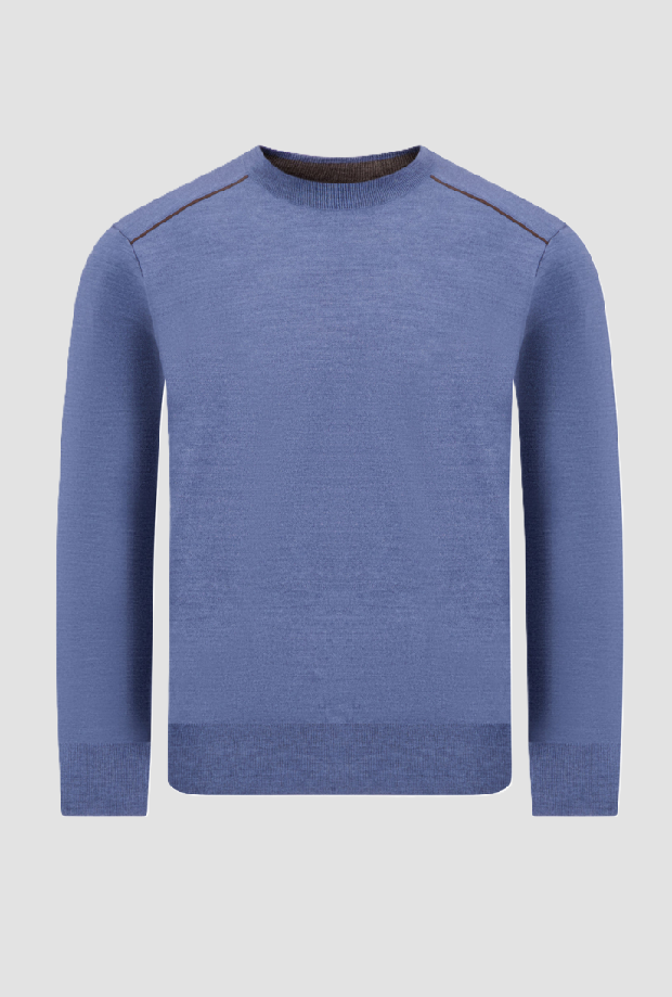 Mesh in reiner Wolle mit Details Mann blau