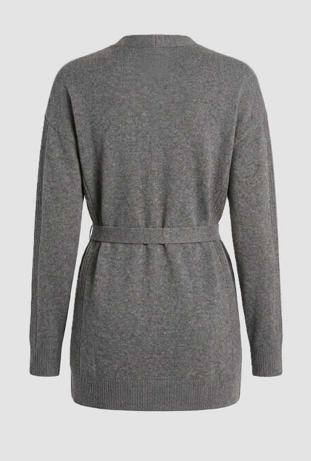 V cardigan avec ceinture grise pour femme