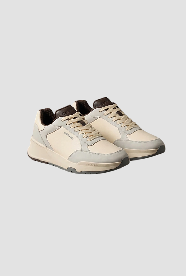 zapatillas de cuero de hombre crema-gray