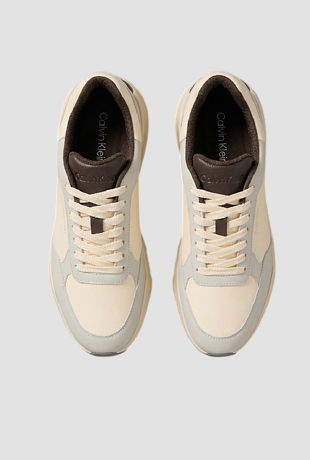 zapatillas de cuero de hombre crema-gray