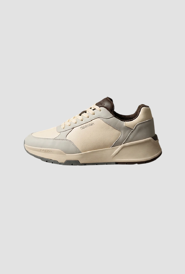 zapatillas de cuero de hombre crema-gray